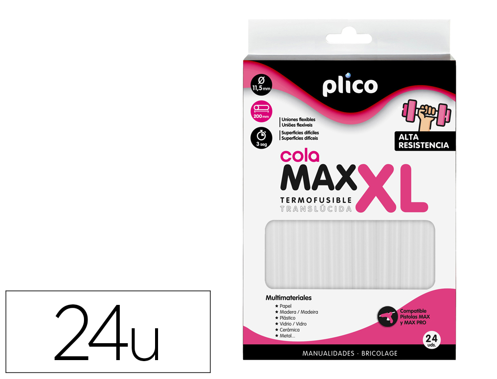BARRA COLA TERMOFUSIVEL PLICO COLA EXTRAFORTE MAX XL 11,5 MM DIAMETRO X 200 MM COMPRIMENTO BLISTER DE 25 UNIDADES