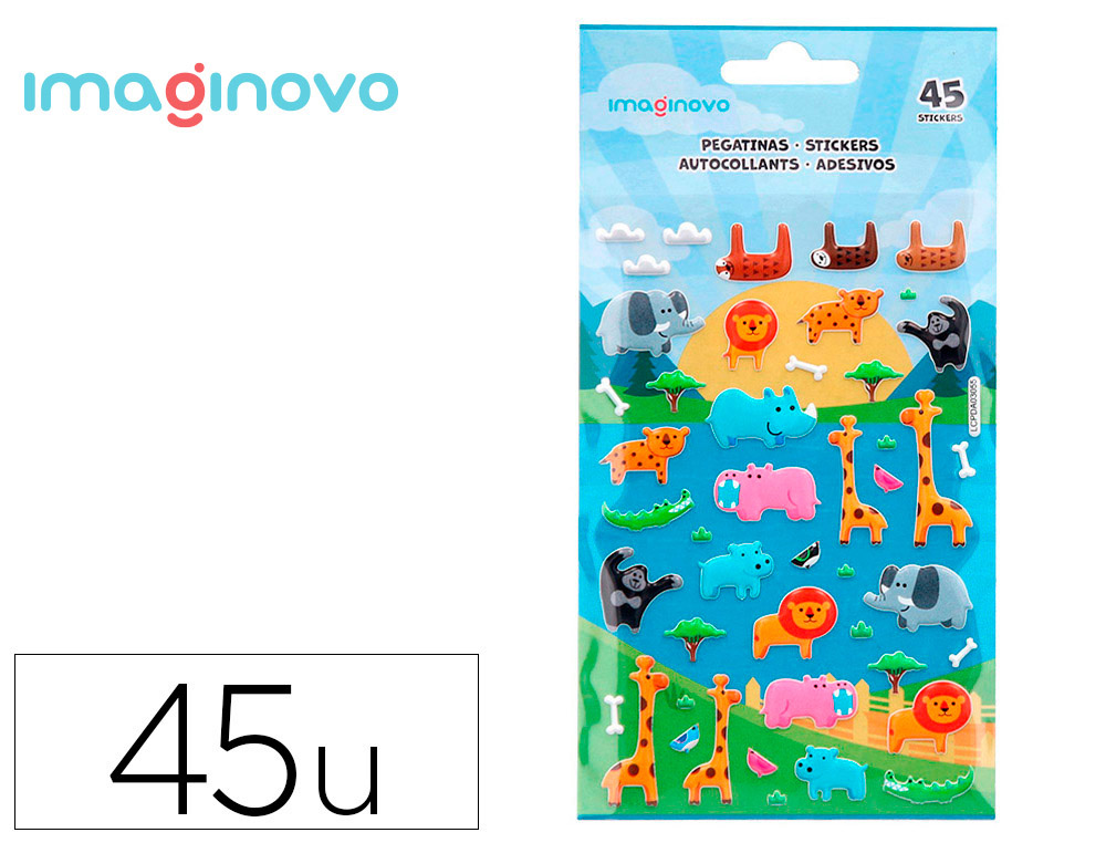 AUTOCOLANTES IMAGINOVO CUTE ANIMALS SAFARI COM RELEVO 190X105 MM EM BLISTER
