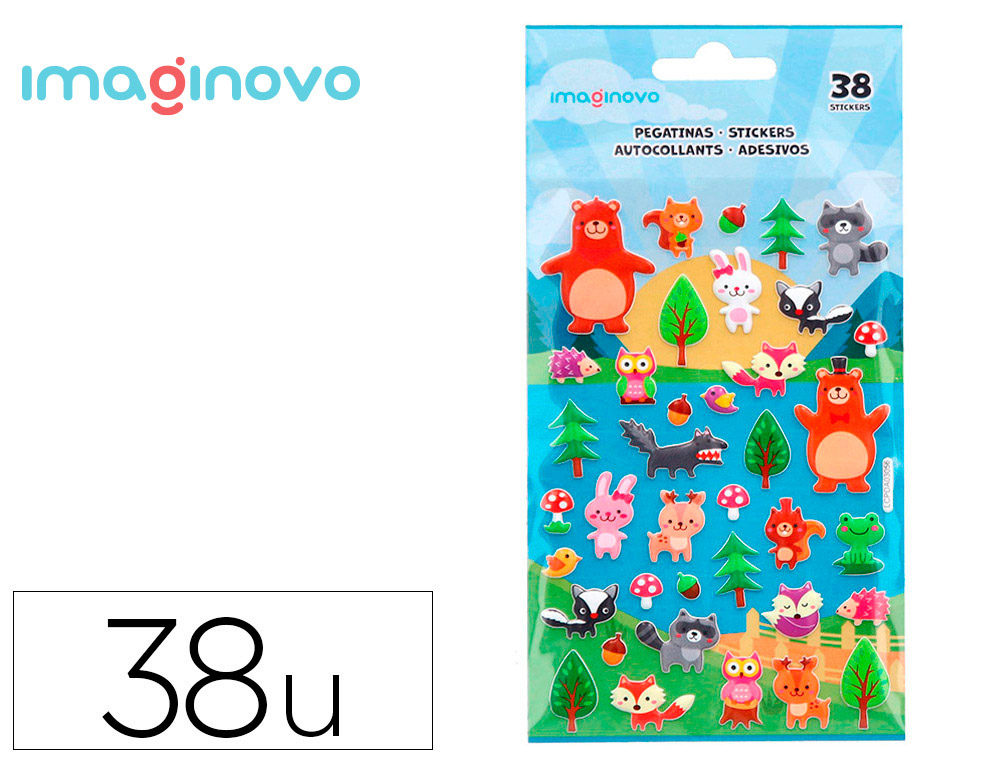 AUTOCOLANTES IMAGINOVO CUTE ANIMALS BOSQUE COM RELEVO 190X105 MM EM BLISTER