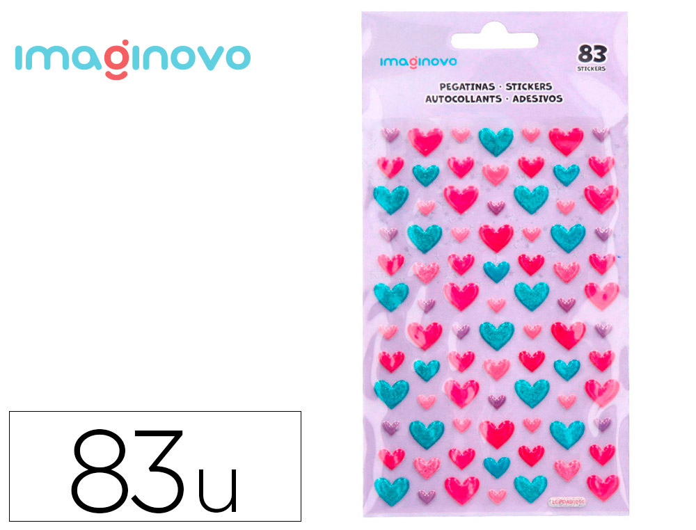 AUTOCOLANTES IMAGINOVO CORACOES MAGIC DREAMS COM RELEVO 190X105 MM EM BLISTER
