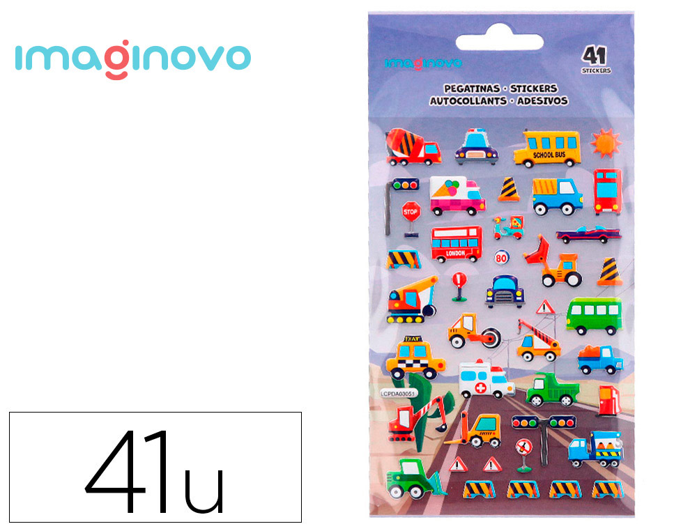 AUTOCOLANTES IMAGINOVO KIDS CARROS COM RELEVO 190X105 MM EM BLISTER