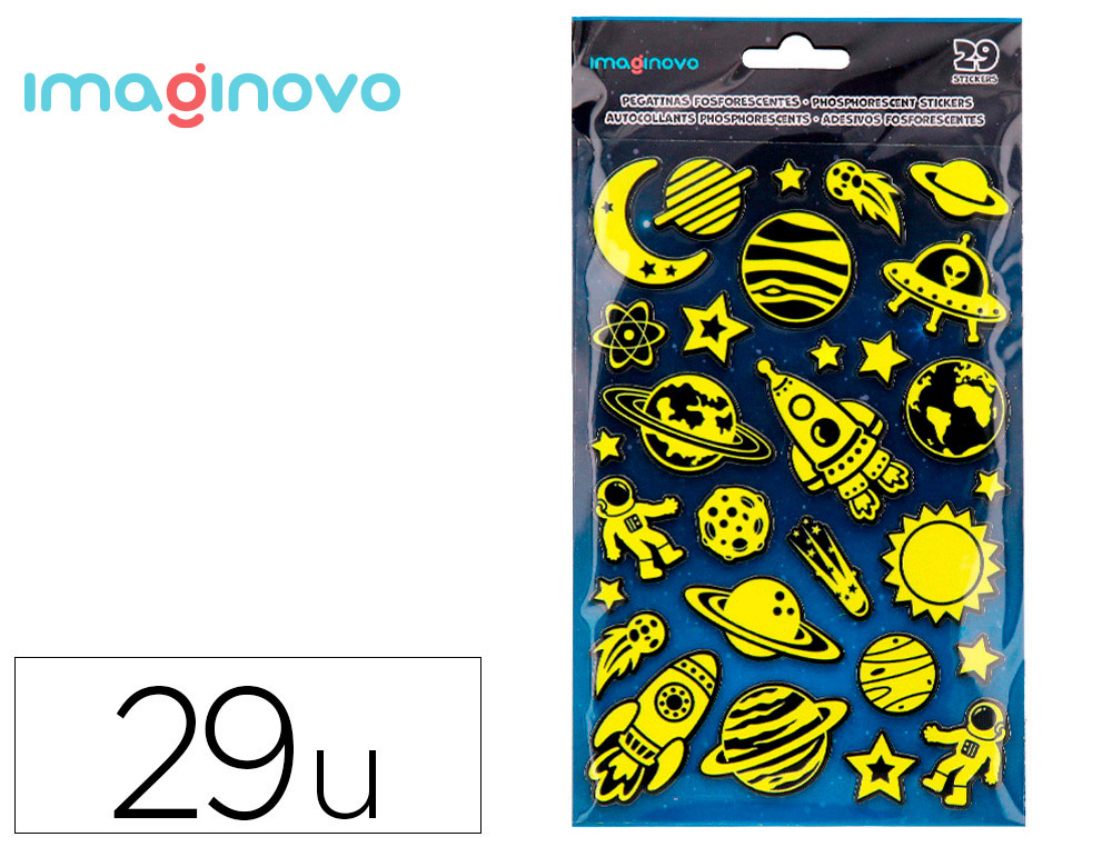 AUTOCOLANTES IMAGINOVO LUMINOSOS PLANETAS COM RELEVO 190X105 MM EM BLISTER