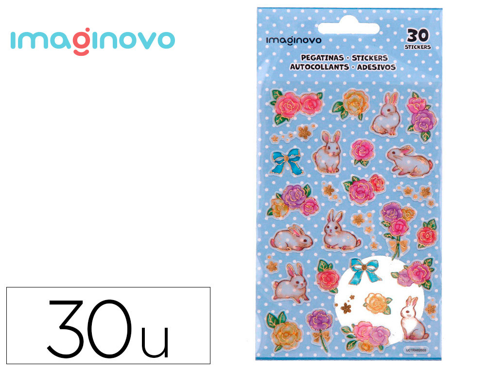 AUTOCOLANTES IMAGINOVO FLORES E COELHOS DE PAPEL 190X104 MM EM BLISTER
