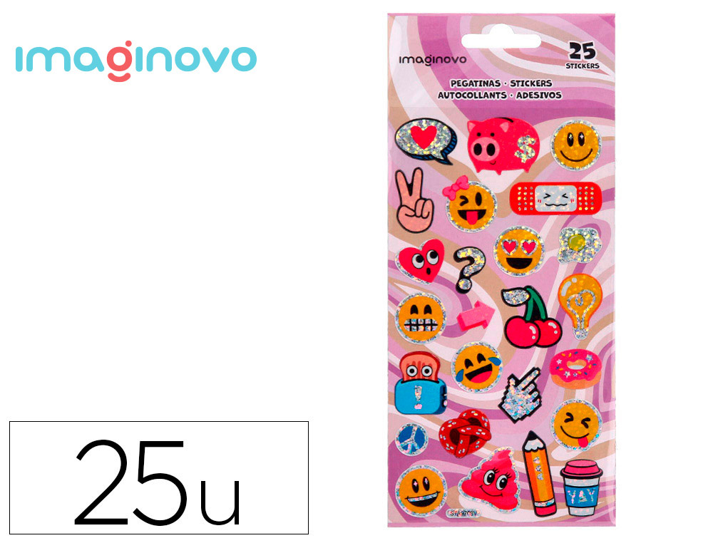 AUTOCOLANTES IMAGINOVO DESENHOS SORTIDOS SMILEY COM BRILHO 214X100 MM EM BLISTER