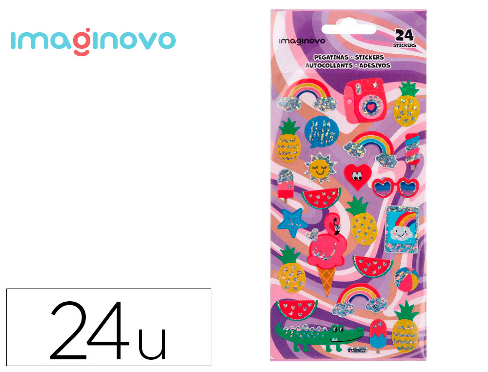 AUTOCOLANTES IMAGINOVO DESENHOS SORTIDOS VERAO COM BRILHO 214X100 MM EM BLISTER