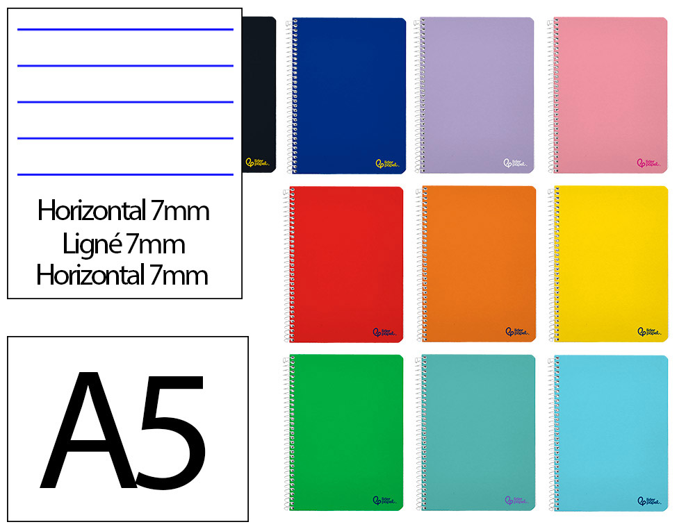 CUADERNO ESPIRAL LIDERPAPEL A5 MICRO SMART TAPA BLANDA 80H 75R HORIZONTAL 7MM DOBLE MARGEN 6 TALADROS COLORES