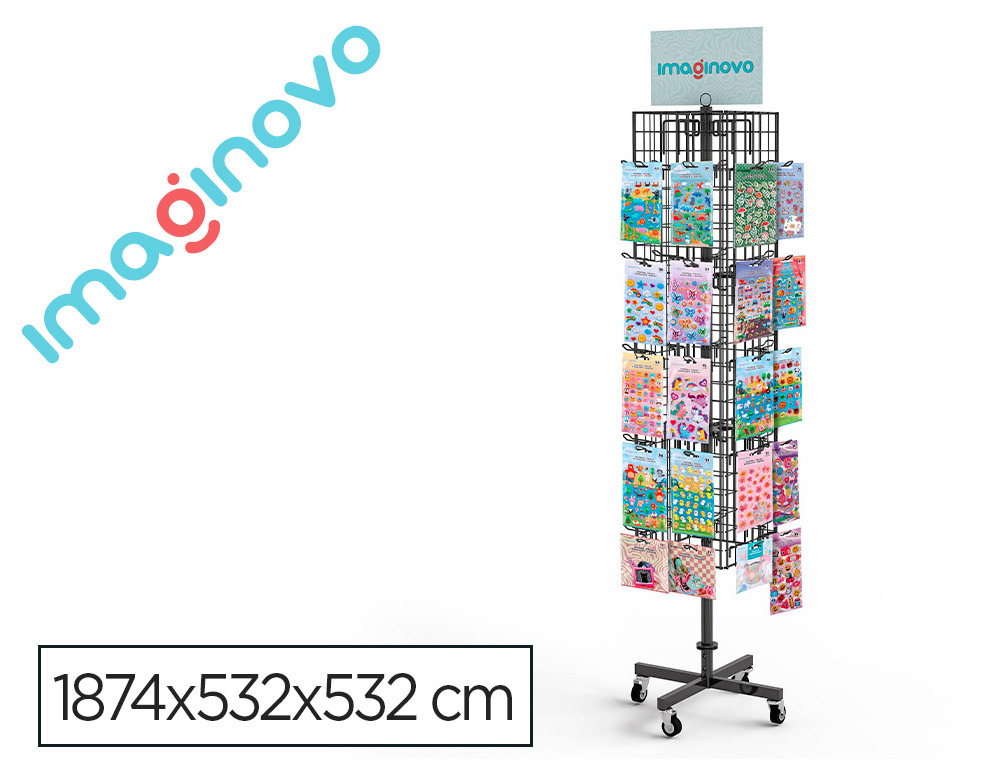 AUTOCOLANTES IMAGINOVO EXPOSITOR METALICO GIRATORIO COM 40 GANCHOS AJUSTAVEIS SORTIDO FECHADO 1874X532X532 MM