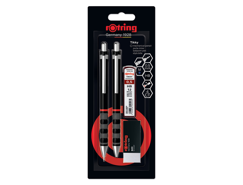 CONJUNTO LAPISEIRA TIKKY 0,5 MM COR PRETO + ESFEROGRAFICA M + BORRACHA B20 + 12 MINAS HB