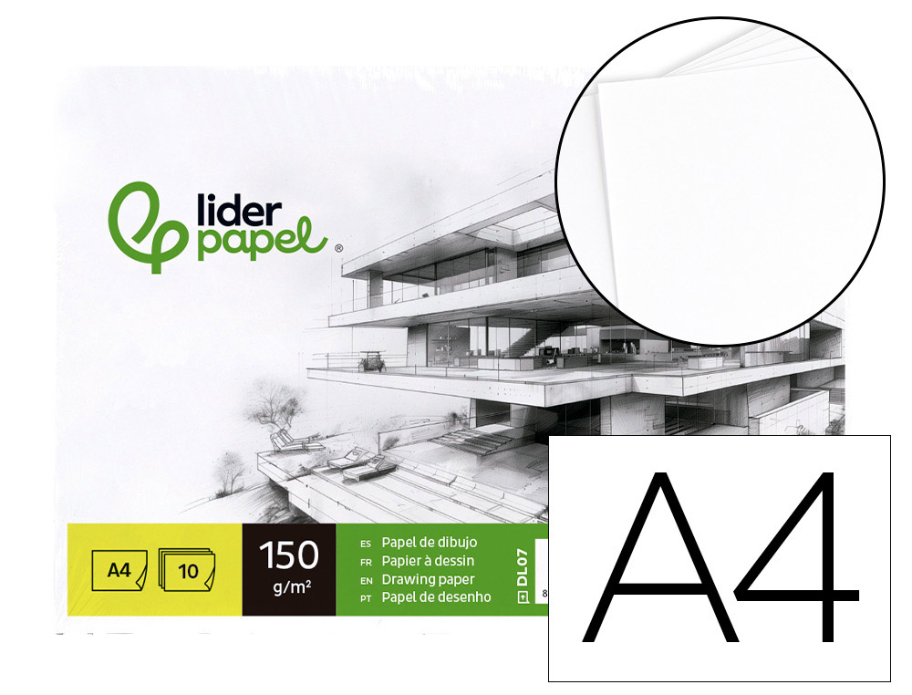 PAPEL DE DESENHO LIDERPAPEL DIN A4 150 GR EMBALAGEM DE 10 FOLHAS
