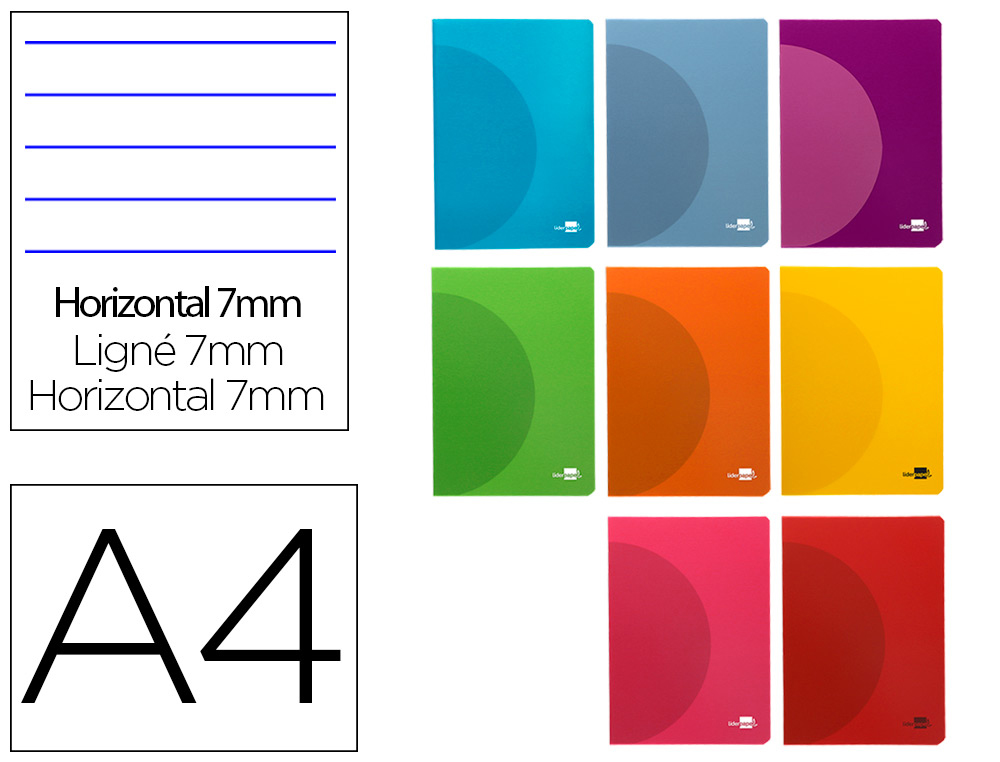 CADERNO AGRAFADO LIDERPAPEL 360 CAPA DE PLASTICO DIN A4 48 F 90 GR PAUTADO COM DUPLA MARGEM CORES SORTIDAS