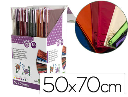 PAPEL CELOFANE LIDERPAPEL 50X70 EXPOSITOR 56 BOLSAS DE 5 FOLHAS 8 CORES SORTIDAS