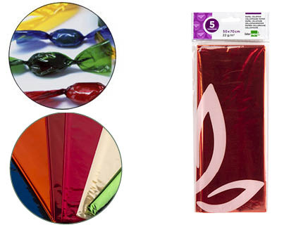 PAPEL CELOFANE LIDERPAPEL 50X70 CM 22GR BOLSA DE 5 FOLHAS LARANJA