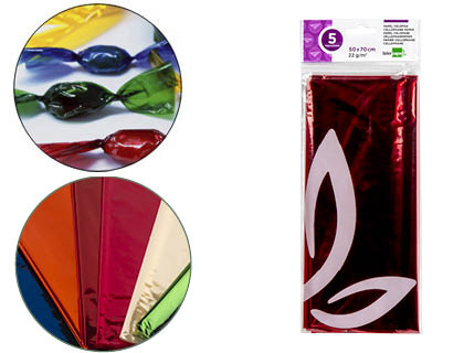 PAPEL CELOFANE LIDERPAPEL 50X70 CM 22GR BOLSA DE 5 FOLHAS VERMELHO