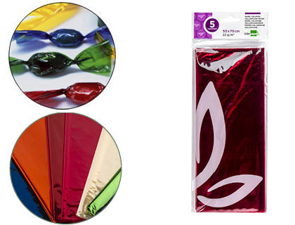 PAPEL CELOFANE LIDERPAPEL 50X70 CM 22GR BOLSA DE 5 FOLHAS ROSA