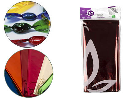 PAPEL CELOFANE LIDERPAPEL 50X70 CM 22GR BOLSA DE 10 FOLHAS CORES SORTIDAS